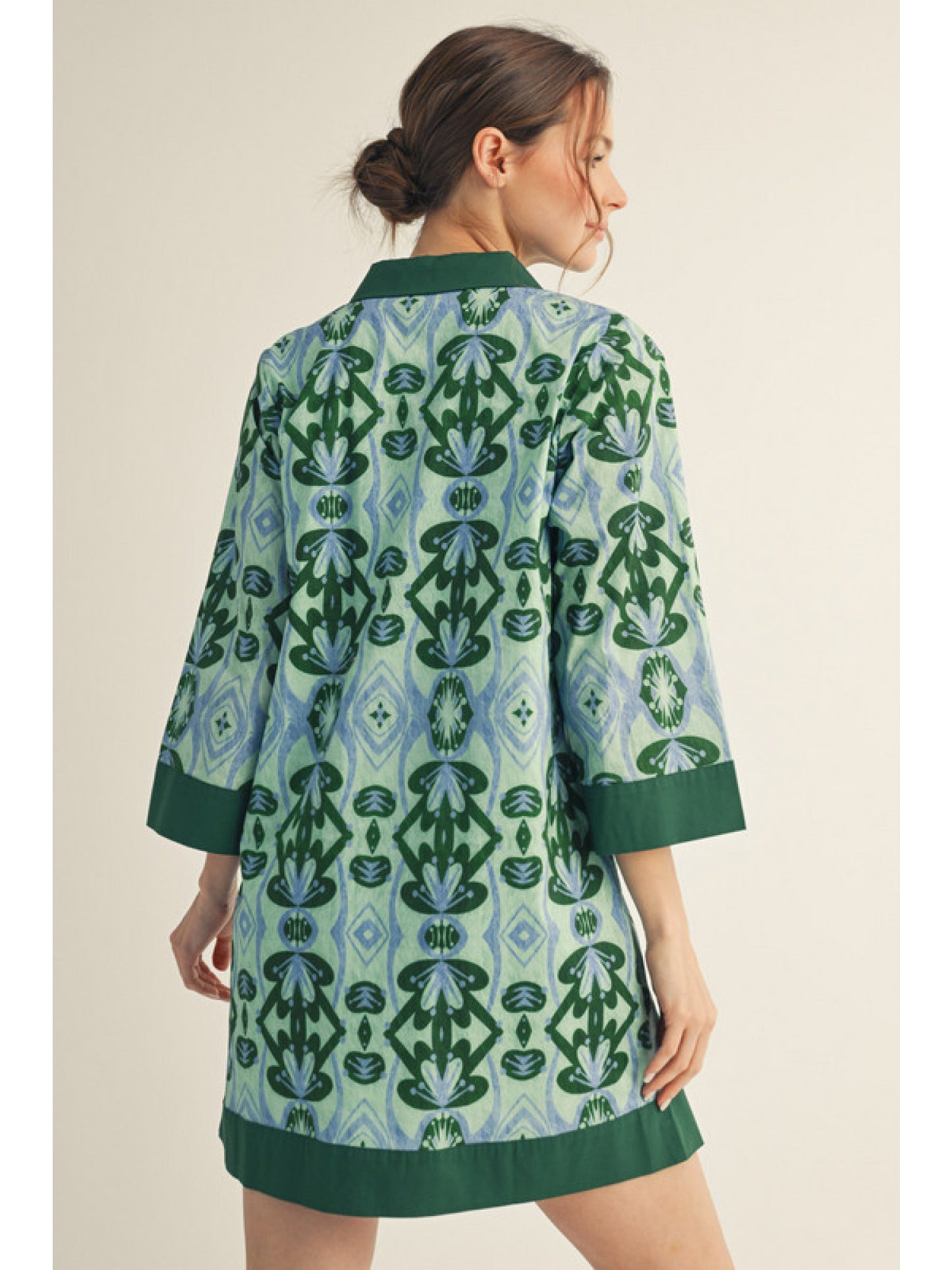 Green 3/4 Sleeve Boho Floral Dress
