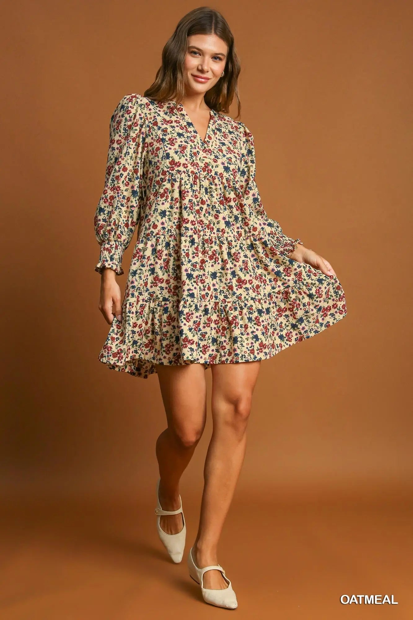 Oatmeal Floral Corduroy Dress