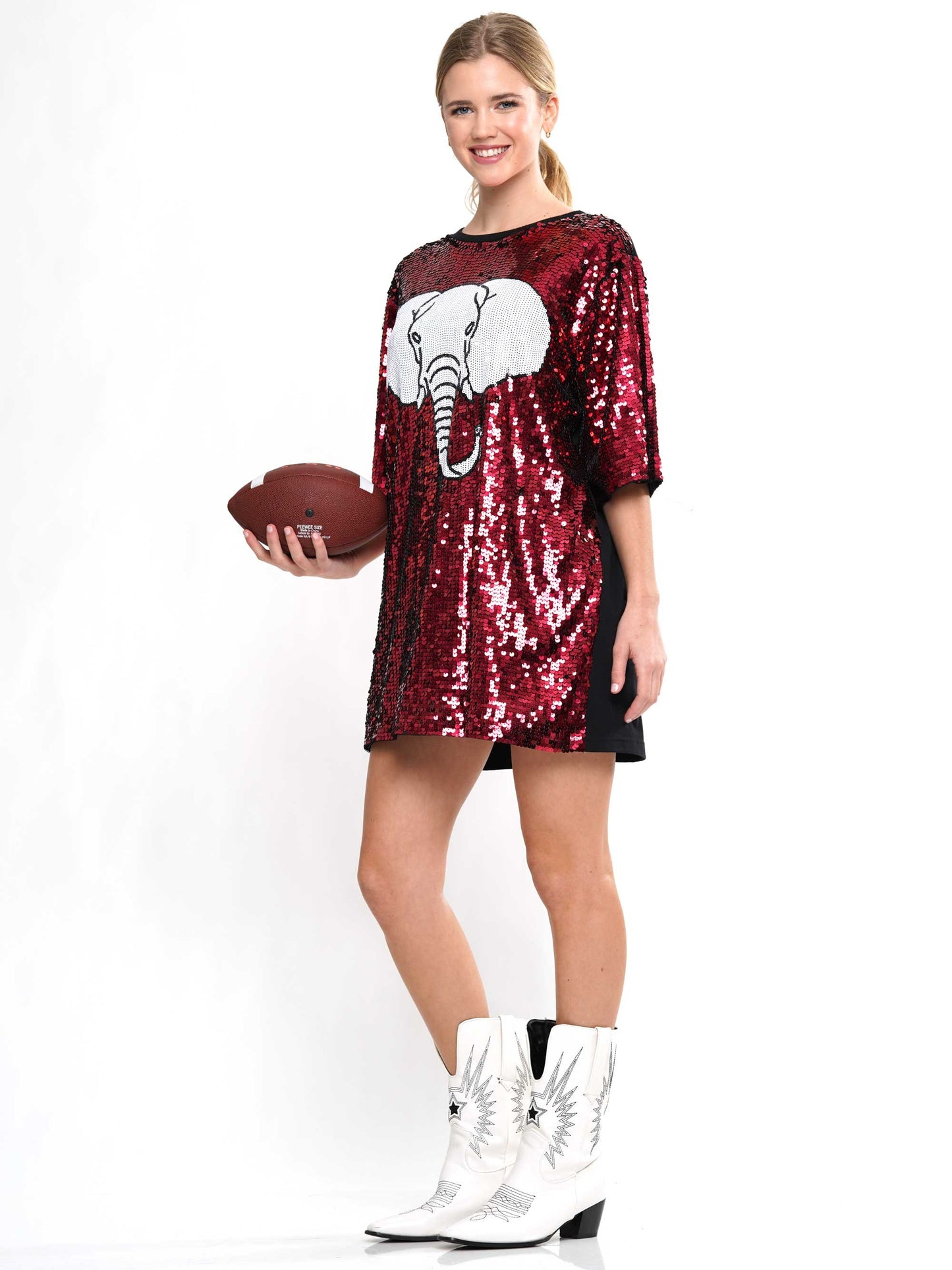 Crimson/White Gameday With Elephant Sequin Dress - One Size