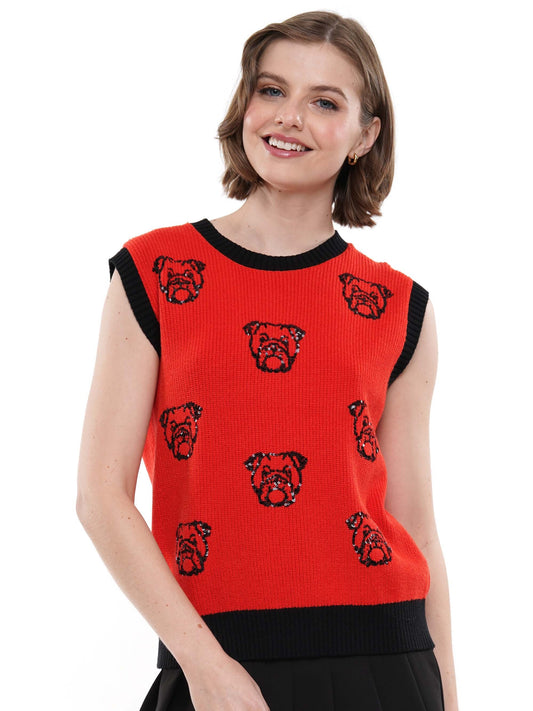 Red/Black Sequin Multi Bull Dog Sweater Vest