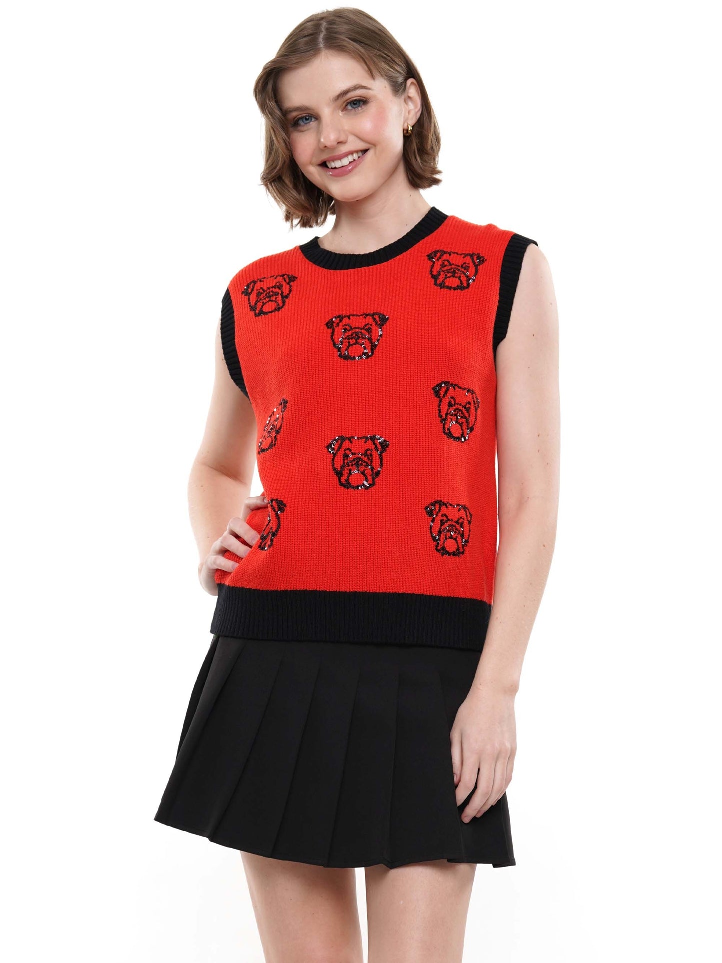 Red/Black Sequin Multi Bull Dog Sweater Vest