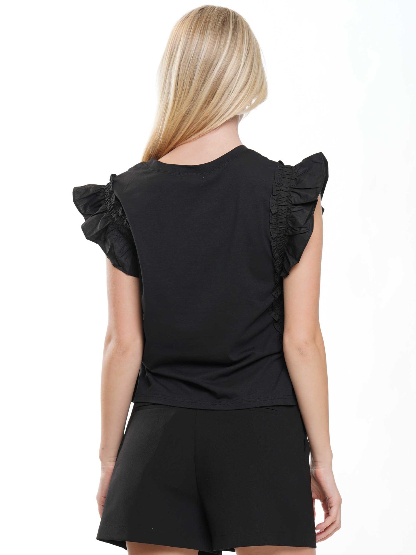 Red/Black Ruffle Sleeve Sequin Bulldog Top