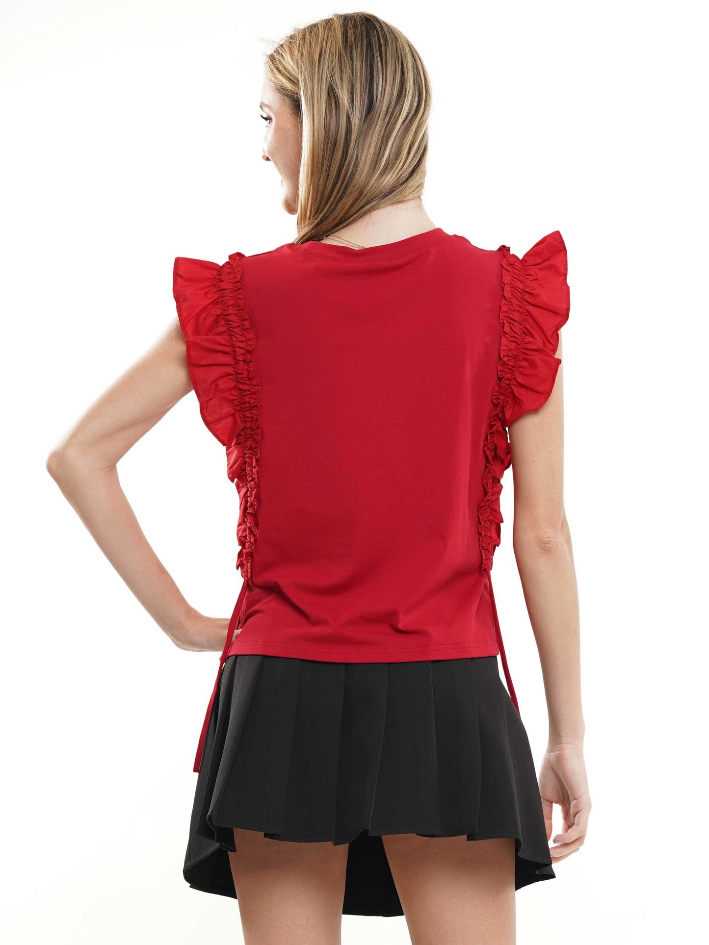 Crimson/White Elephant Shirring Sleeve Top