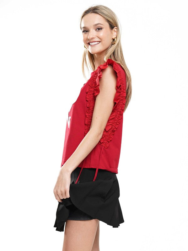 Crimson/White Elephant Shirring Sleeve Top