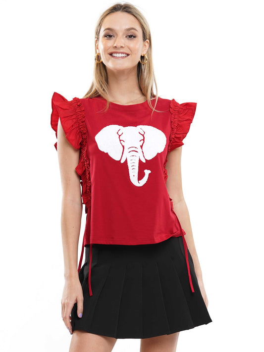 Crimson/White Elephant Shirring Sleeve Top
