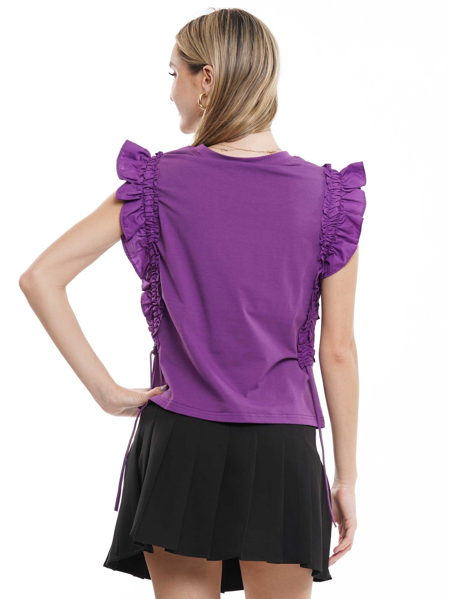 Purple/YellowTiger Shirring Sleeve Top