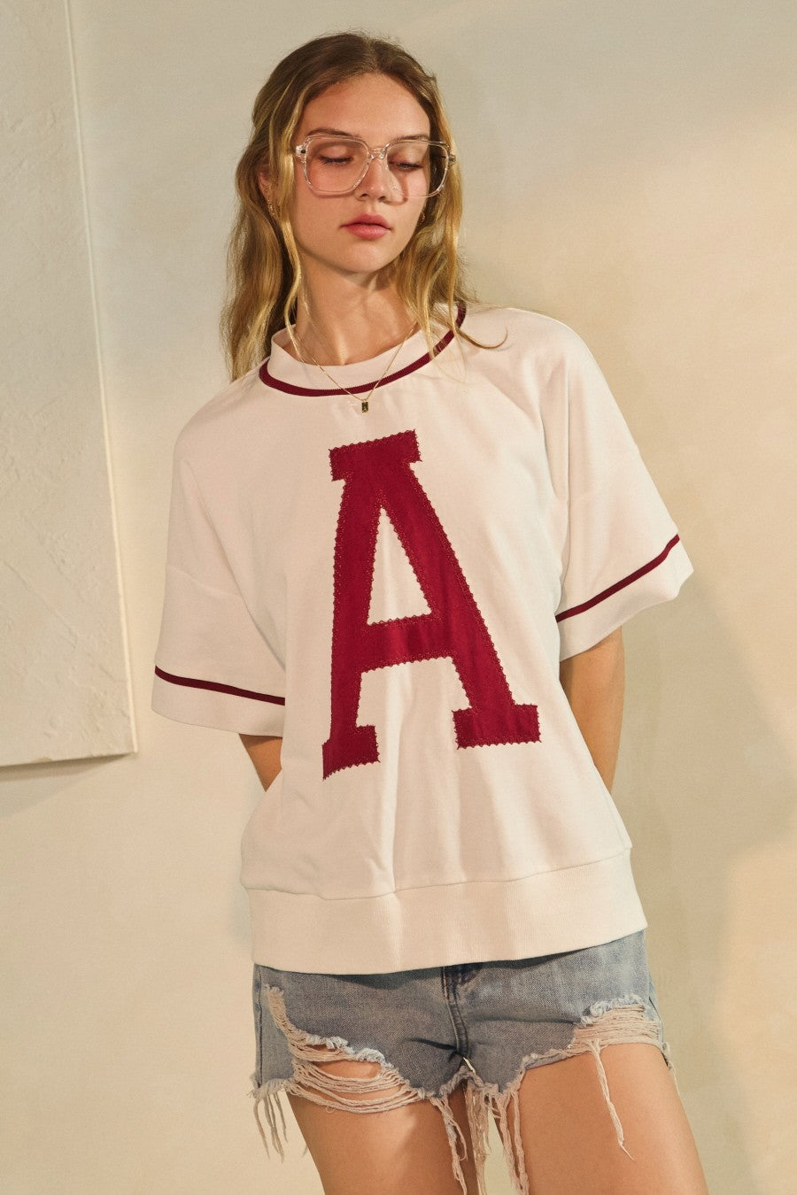 Crimson/White Oversized Game Day Short-sleeve Shirt