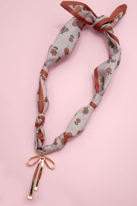 Neutral Scarf Necklace W/ Bow Charm