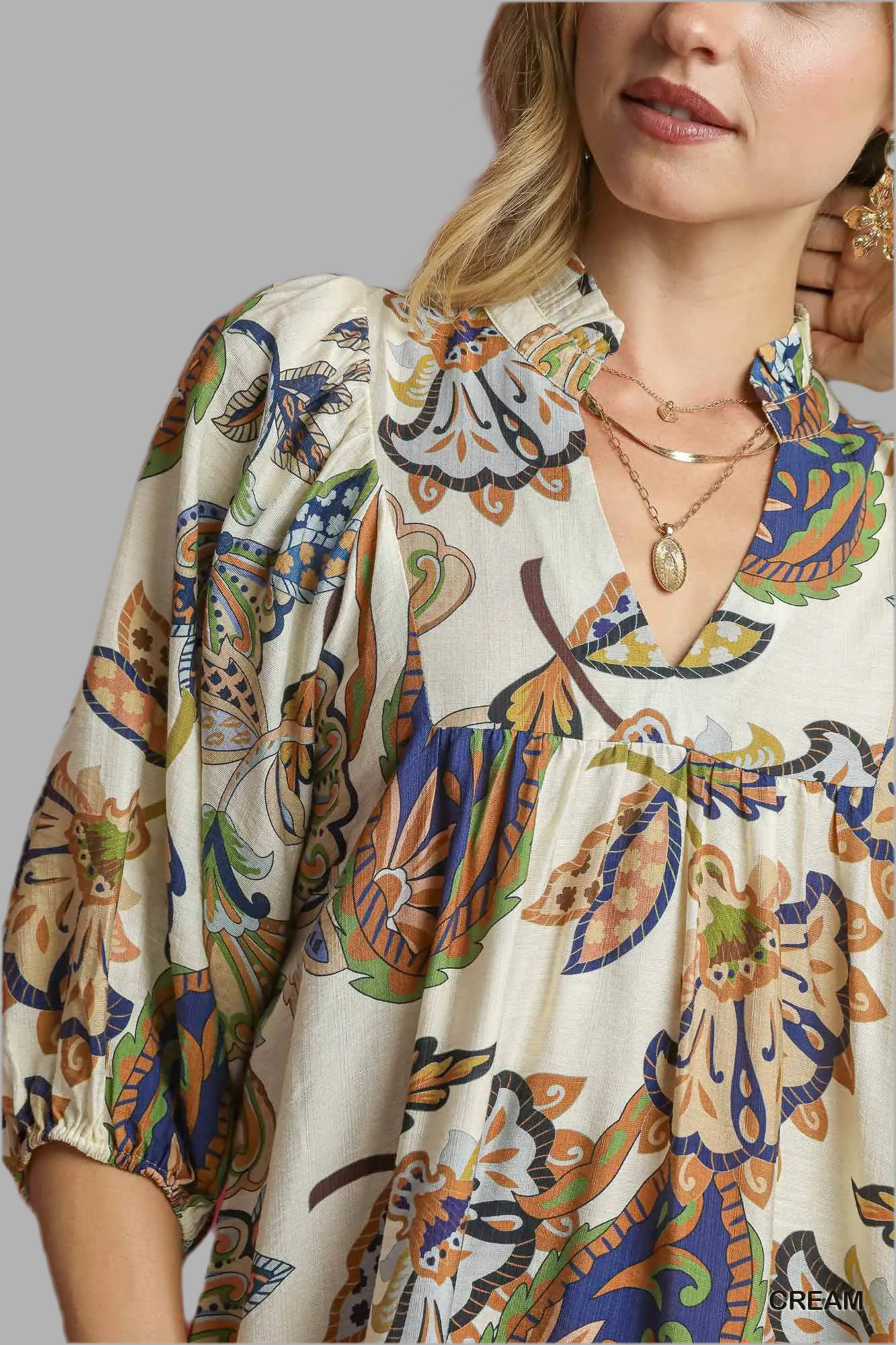 Cream Abstract Print Dress