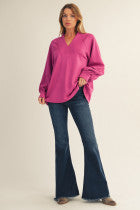 Magenta Long Sleeve V-neck Top
