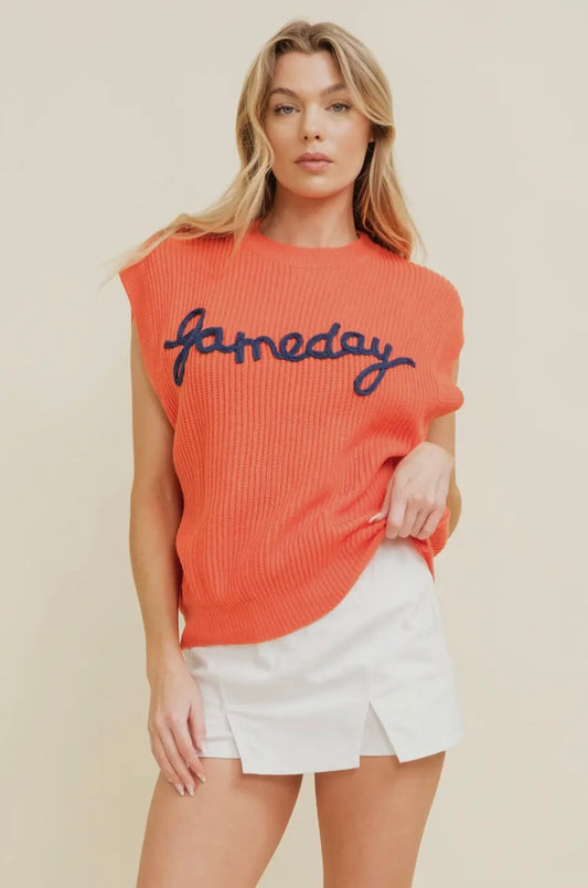 Orange “gameday” embroidered top