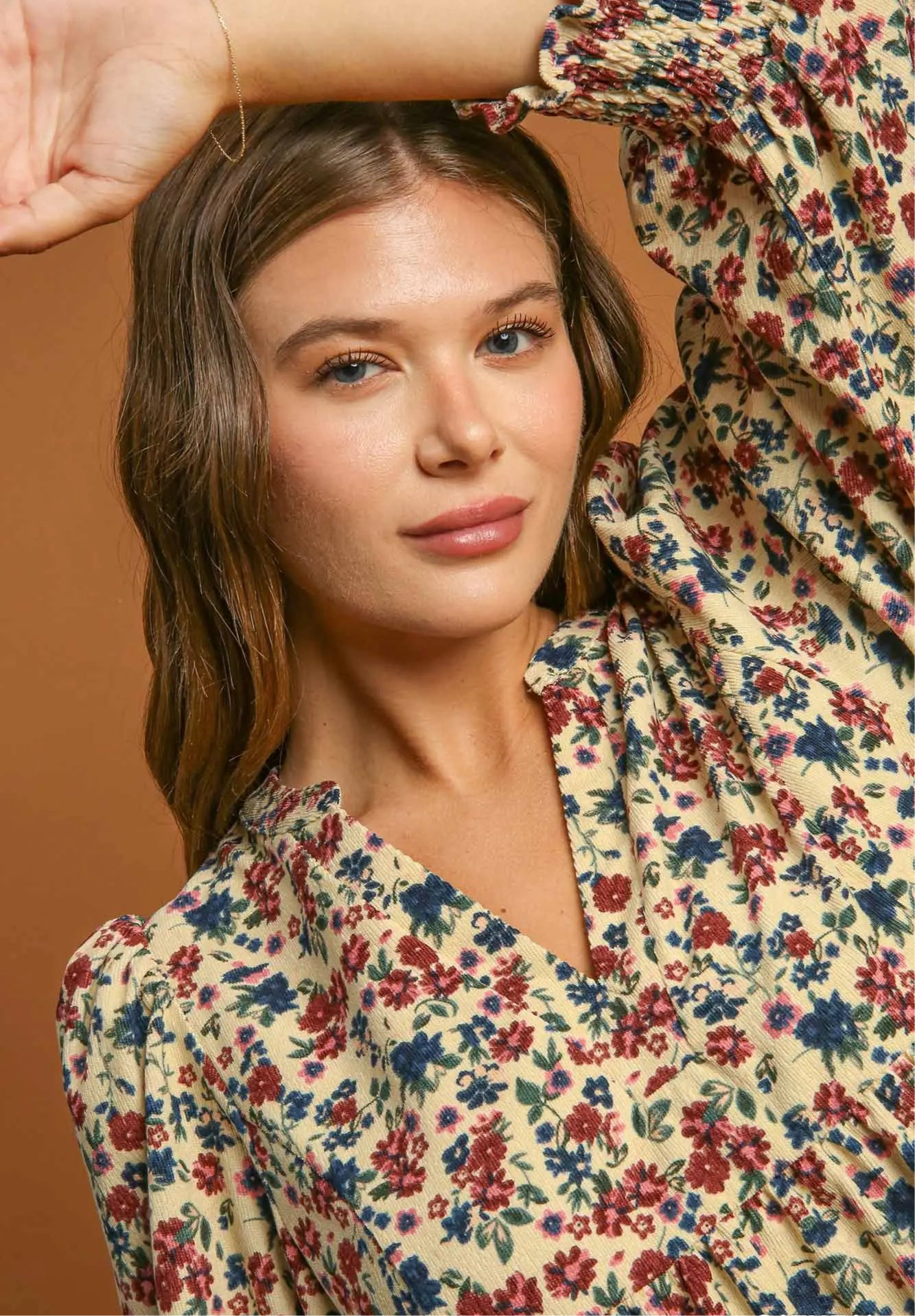 Oatmeal Floral Corduroy Dress