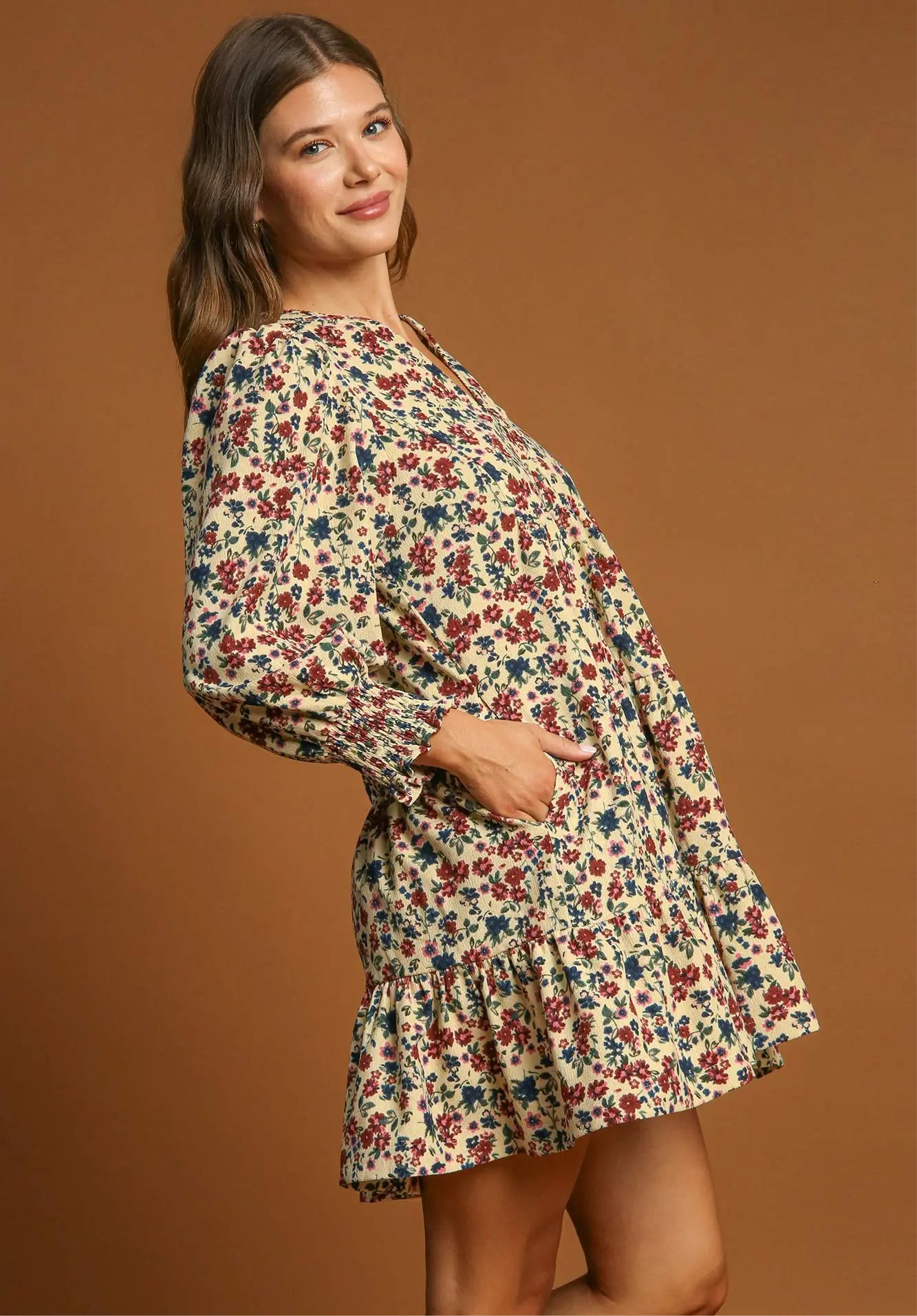 Oatmeal Floral Corduroy Dress
