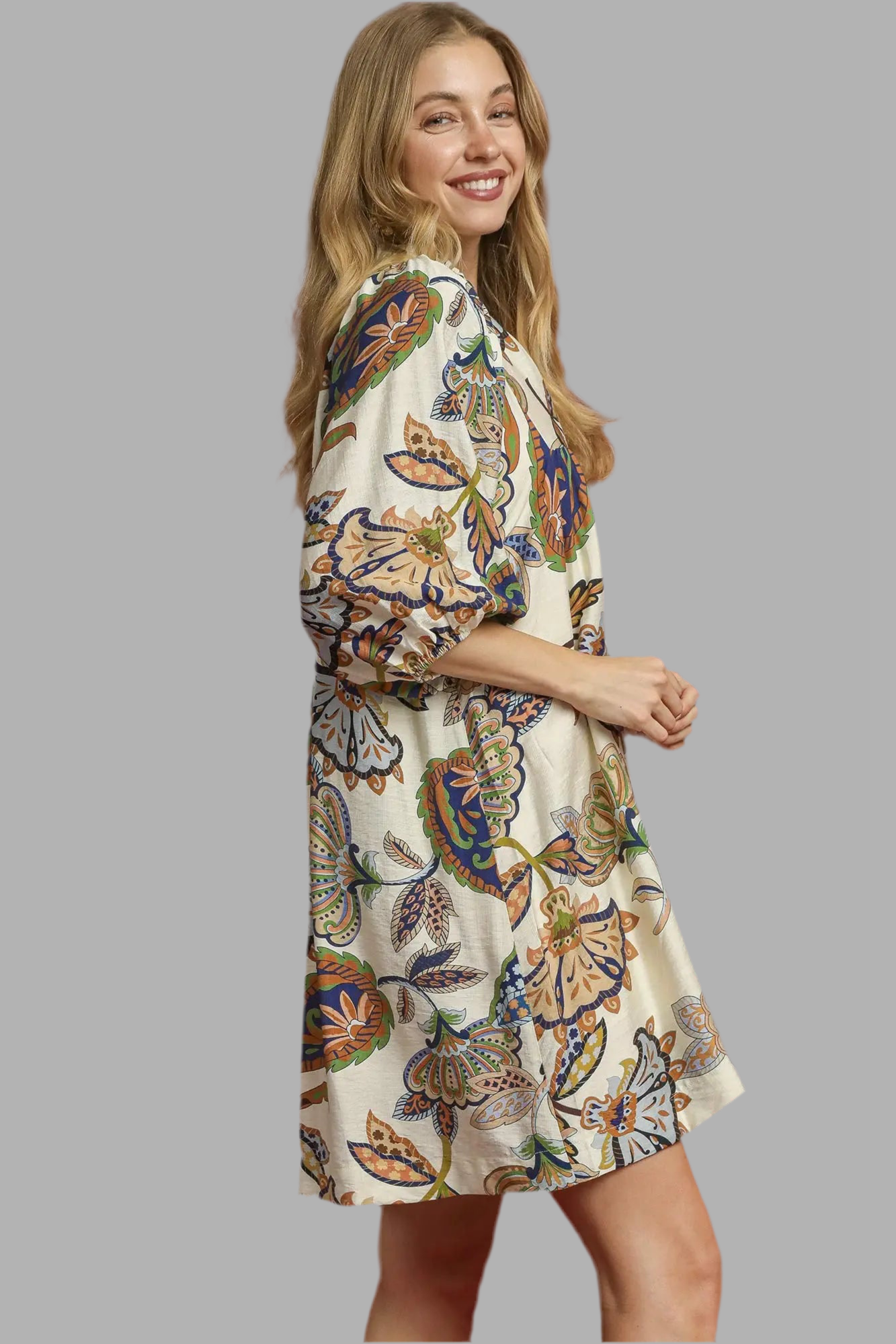 Cream Abstract Print Dress