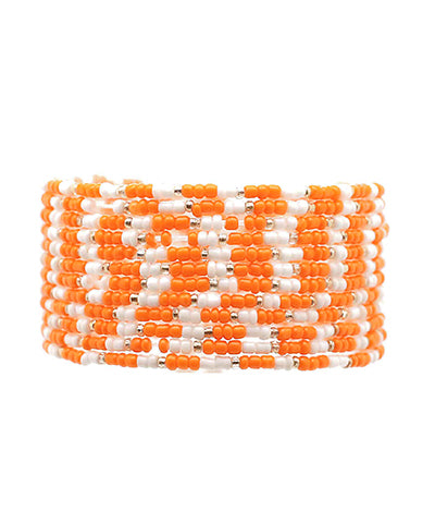 Orange/White 12 Row Seed Bead Bracelet Set