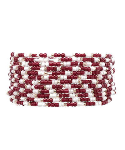 Burgundy/White 12 Row Seed Bead Bracelet Set