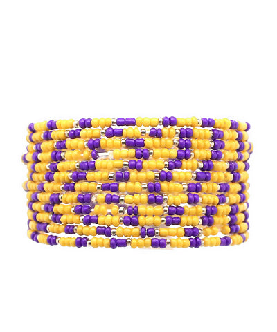 Yellow/Purple 12 Row Seed Bead Bracelet Set