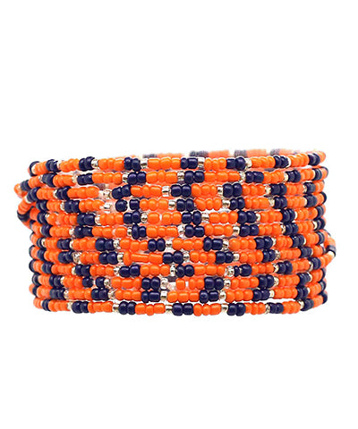 Orange/Navy 12 Row Seed Bead Bracelet Set