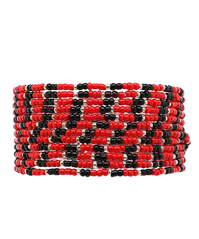 Red/Black 12 Row Seed Bead Bracelet Set