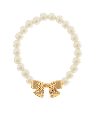 Cream/Gold Bow & Pearl Bead Bracelet