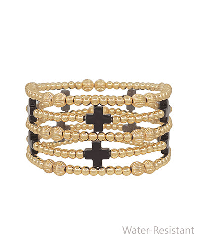 Black/Gold 5 Set Cross Bracelets