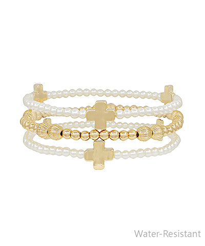 Cream/Gold Cross Charm Pearl Bracelets