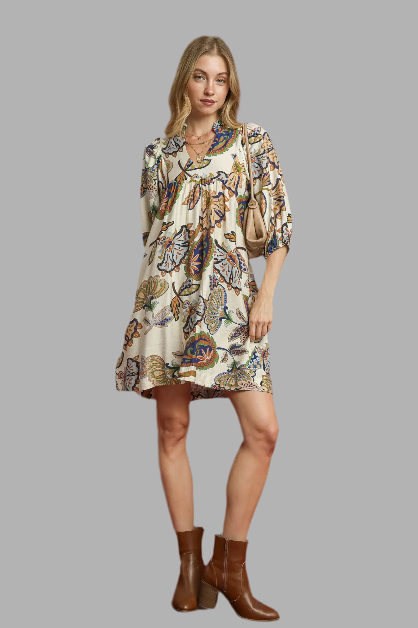 Cream Abstract Print Dress