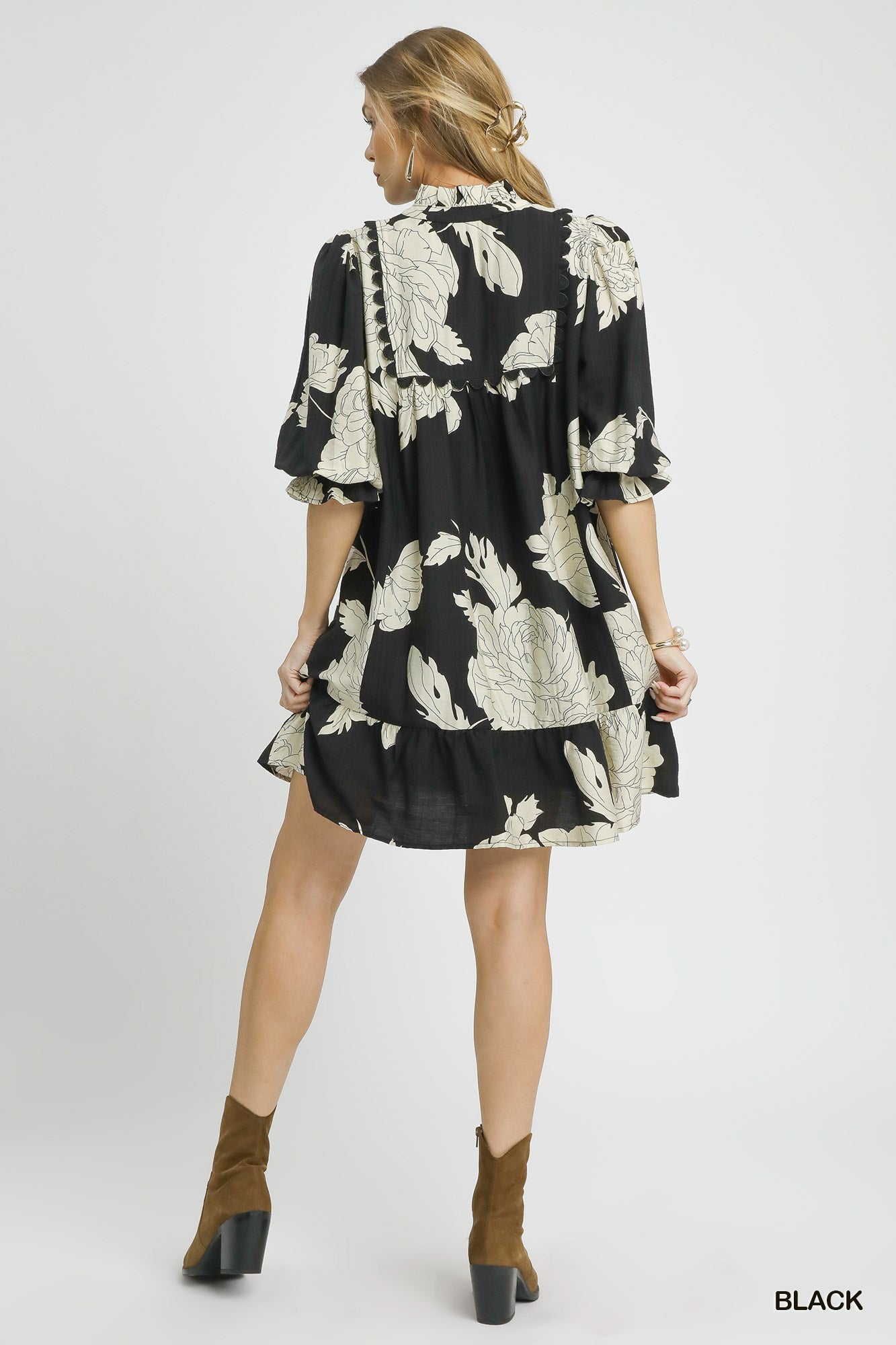 Black Floral Tiered Babydoll Dress