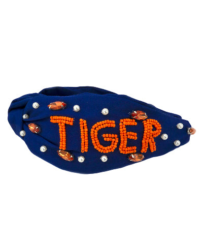 Navy/Orange Tigers Beaded Headband