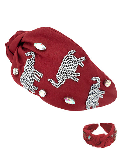 Burgundy/White Elephant Beaded Headband