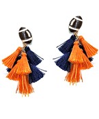 Navy/Orange Football Pompom Earrings