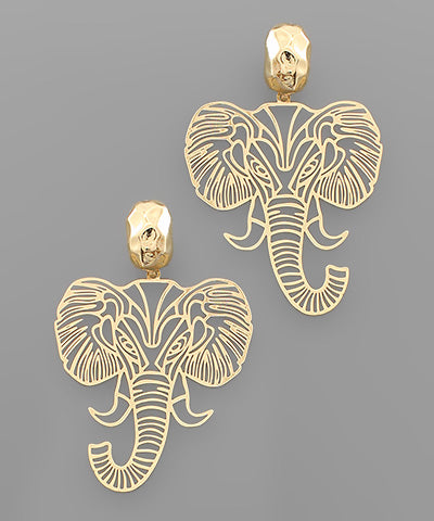 Gold Elephant Filigree Earrings