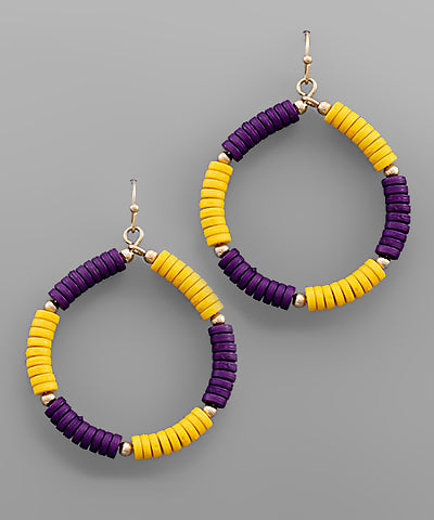 Yellow/Purple Bead Circle Earrings