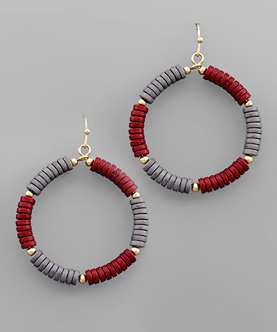 Grey/Burgundy Bead Circle Earrings
