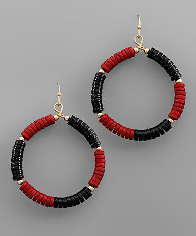Red/Black Bead Circle Earrings