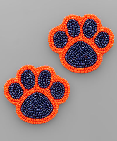 Navy/Orange Beaded Paw Print Earrings