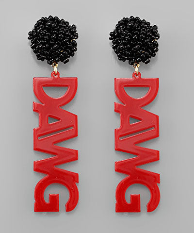 DAWG Red/Black Letter and Pompom Earrings