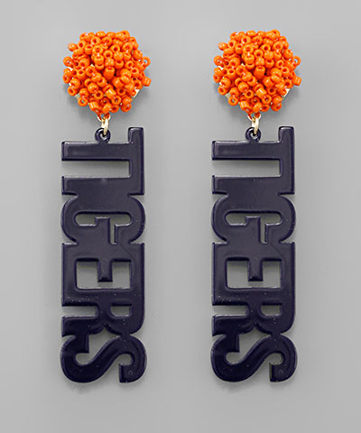 TIGER Orange/Navy Letter and Pompom Earrings