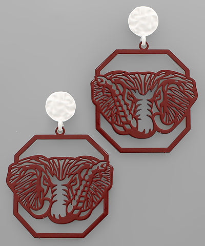 Burgundy/White Elephant Filigree Earrings