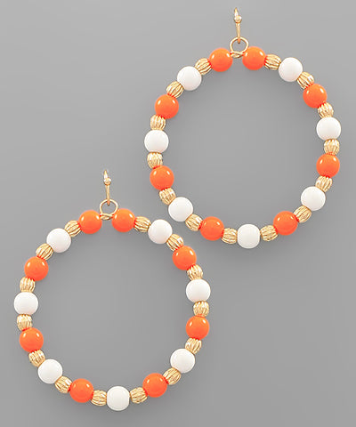 Orange/White Collegiate Colored Circle Earrings