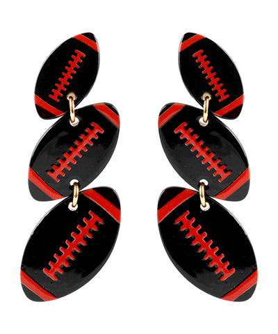 Red/Black 3 Football Drop Earrings