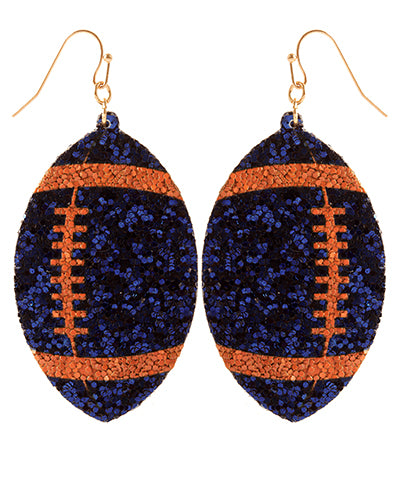 Navy/Orange Glitter Football Earrings