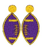 Purple/Yellow Football Beaded Earrings