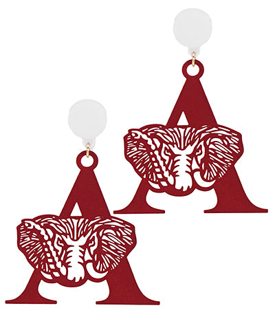 White/Burgundy Letter "A" Elephant Filigree Earrings