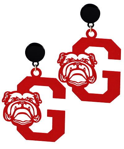 Red "G" Filigree Bulldog Earrings