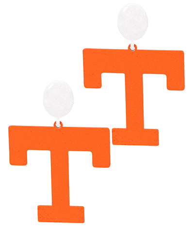 Orange/White "T" Gameday Earrings
