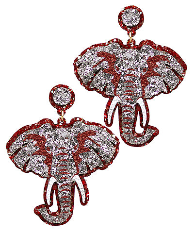 Silver/Burgundy Elephant Earrings