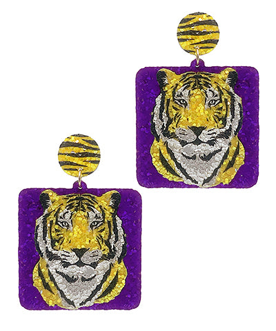 Purple/Yellow Tiger Glitter Square Earrings