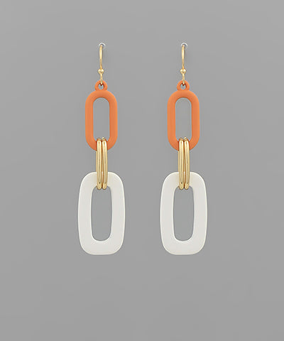 Orange/White Linked Color Coated Oval Earrings