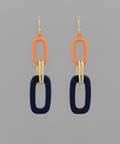 Orange/Navy Linked Color Coated Oval Earrings